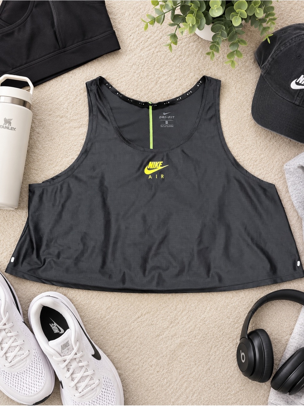 Nike Air Dri-FIT Black Mesh Cropped Tank Top Neon Yellow Women’s 1X